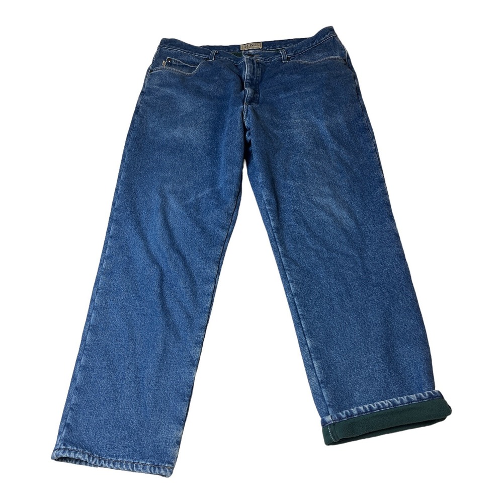 LL Bean Fleece Lined Jeans Classic Fit Mens Measures 40x31 Blue Straight Vintage